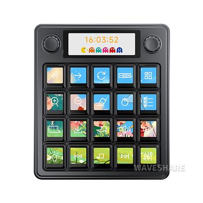 Waveshare MK20 AI Voice Control Panel – 20 Macro Keys, 2.8" Display, Dual Knobs, Linux/QMK
