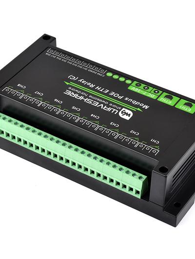 Dual Ethernet 8-Channel Relay Module – PoE, Modbus RTU, Rail-Mount