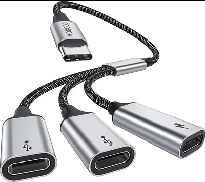 USB C to 3 USB C Splitter Y Cable 3 USB-C Female Cord Converter 3 Port Hub Charger Power Split Adapter