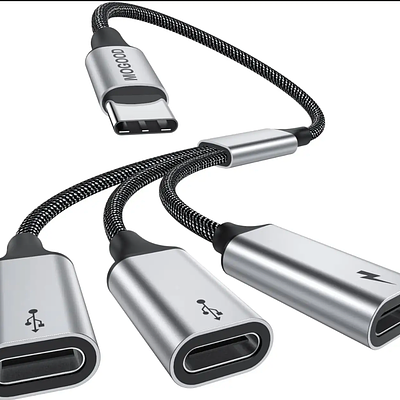USB C to 3 USB C Splitter Y Cable 3 USB-C Female Cord Converter 3 Port Hub Charger Power Split Adapter