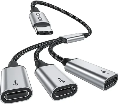 USB C to 3 USB C Splitter Y Cable 3 USB-C Female Cord Converter 3 Port Hub Charger Power Split Adapter