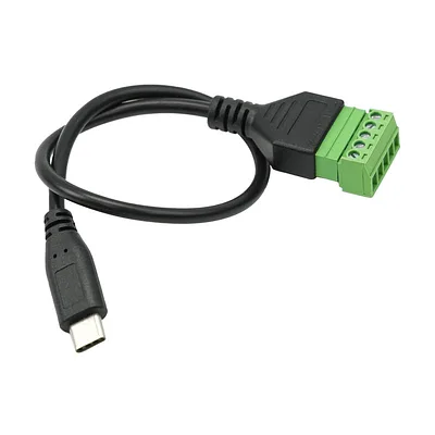 5-Pin Type-C Male to Solderless Terminal Power Cable (30cm, 5V 2A Output)