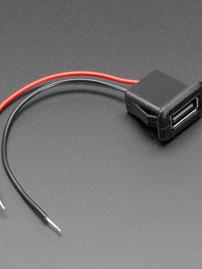 Snap-In Panel Mount Cable - USB-A Socket to 2 Wires