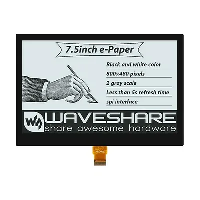 7.5inch e-Paper (G) E-Ink Fully Laminated Display, 800×480, Black / White, SPI, without PCB