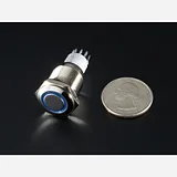 Weatherproof Metal Pushbutton with Blue LED Ring [16mm Blue Momentary] - Image 3