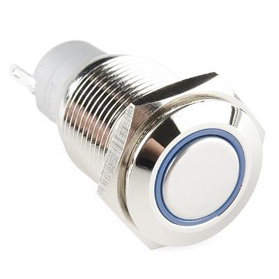 Metal Latching Pushbutton Switch - 16mm, Blue LED