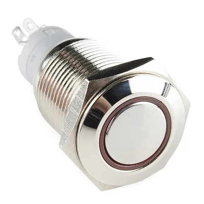 Metal Latching Pushbutton with Red LED Ring - 16mm