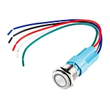 16mm Metal Latching Pushbutton with Yellow LED Ring & Wires - Image 1