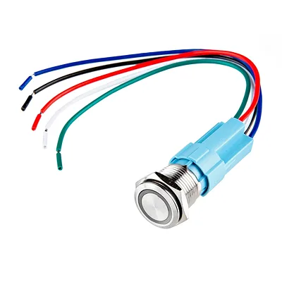 16mm Metal Latching Pushbutton with Yellow LED Ring & Wires