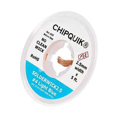 No-Clean Solder Wick #4 Light Blue - 2.5mm x 5ft