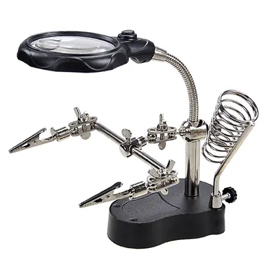 Soldering Iron Stand With Magnifier and Alligator Clip Clamps