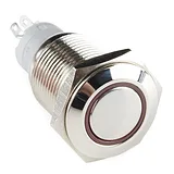 16mm Metal Momentary Pushbutton - Red LED Ring - Image 1