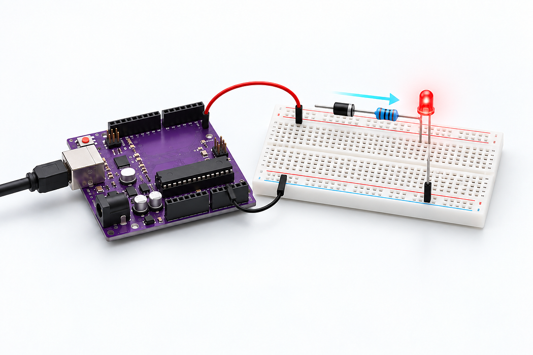 See how a diode controls current direction