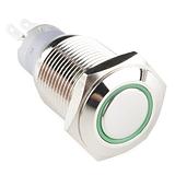 Metal Momentary Pushbutton with Green LED Ring - 16mm - Image 1