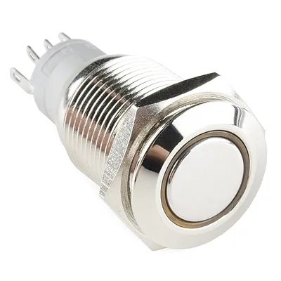 16mm Metal SPDT Momentary Pushbutton - Yellow LED Ring