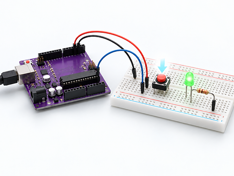 Press a button to light an LED