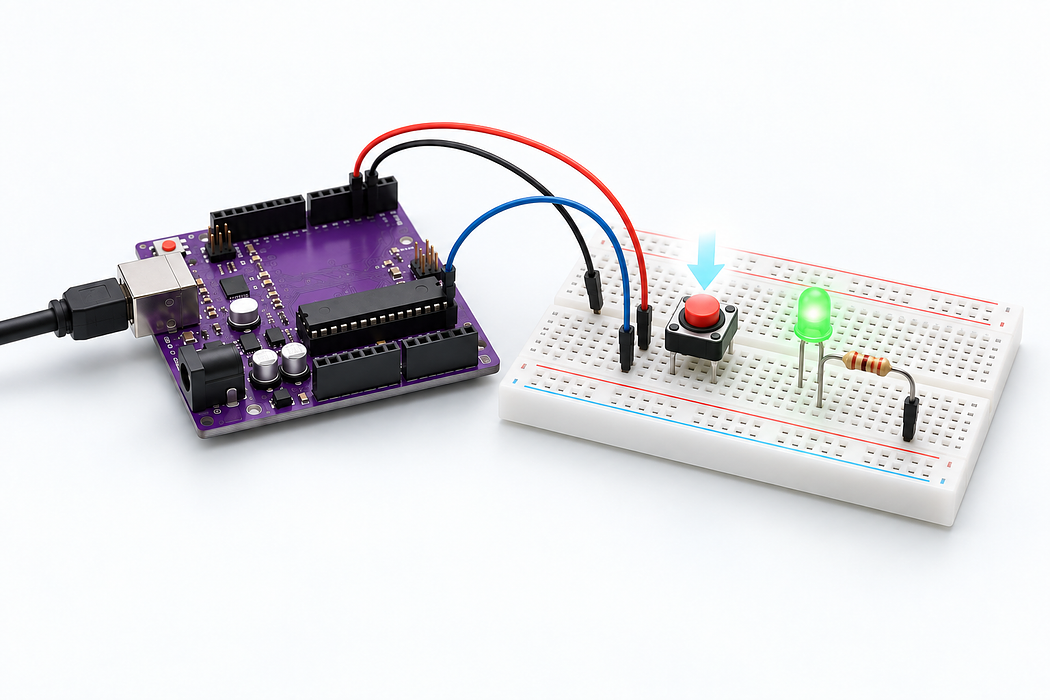 Press a button to light an LED
