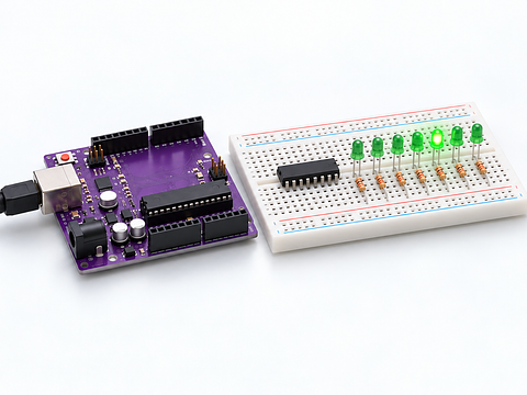 Control eight LEDs with a 74HC595