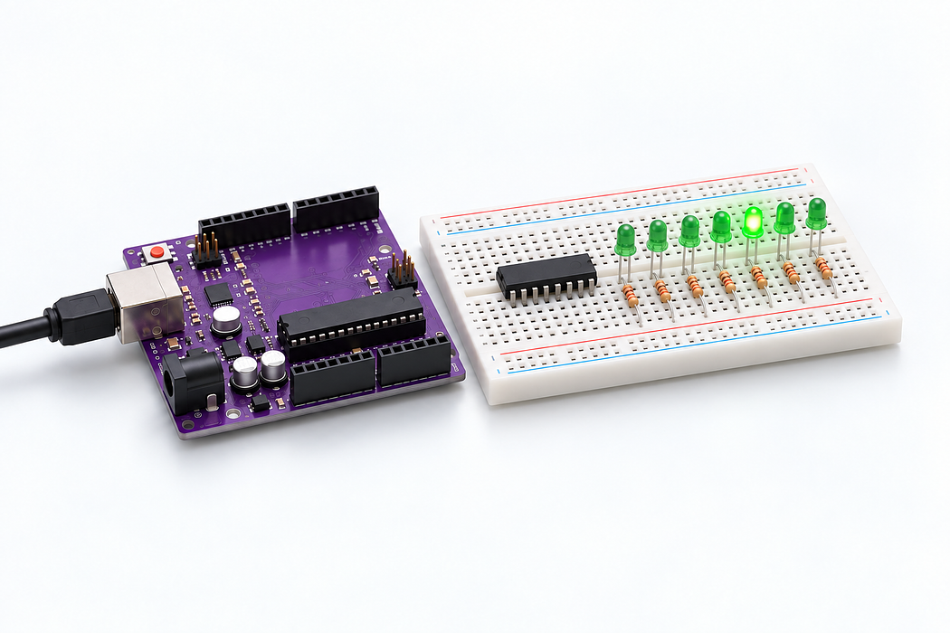 Control eight LEDs with a 74HC595